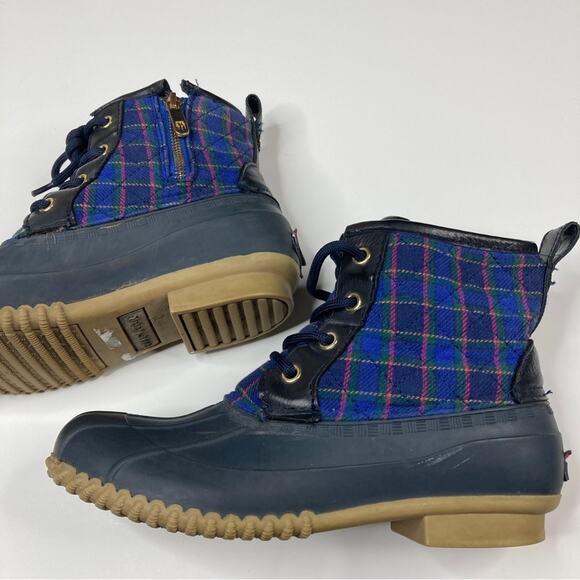 Tommy Hilfiger Blue Plaid Quilted Rain Duck Boots 6 - Picture 2 of 7